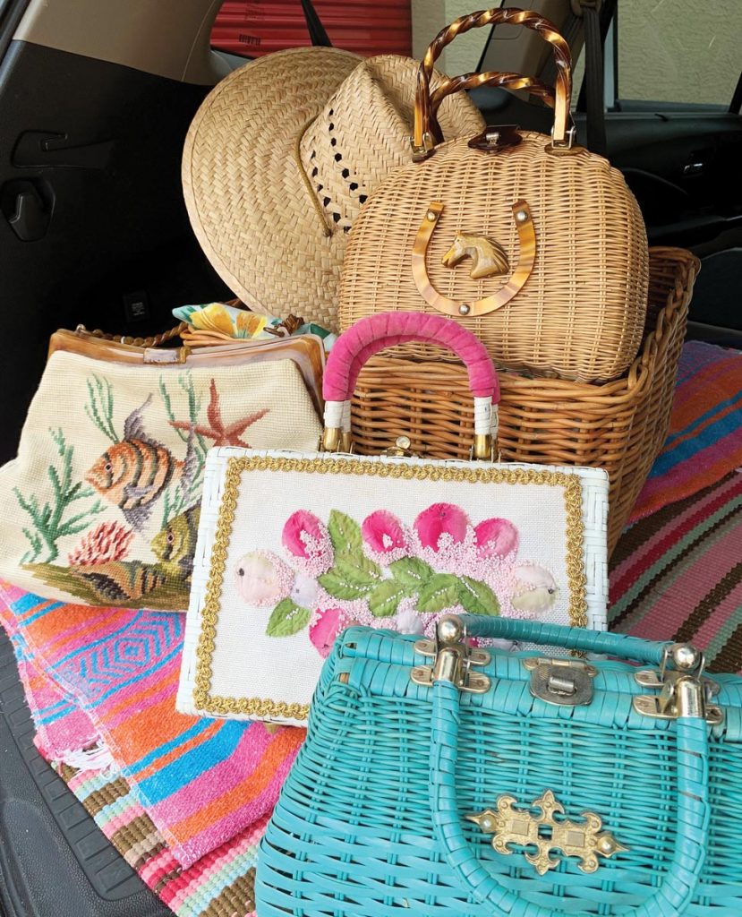 Hay says finds like these wicker and needlepoint bags are full of vintage charm that never goes out of style. Photo courtesy of Ambie Hay